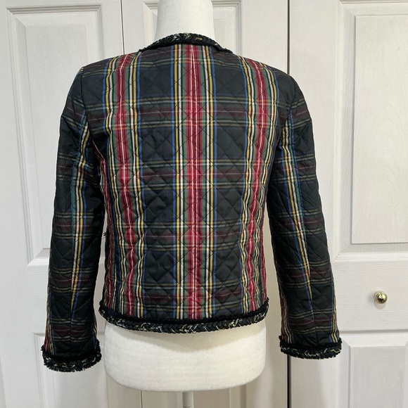 🤎 J. Crew Women’s Quilted Jacket Stewart Plaid Braided Trim Collarless Lined - 6 - Picture 3 of 11